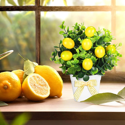 3 Set Summer Fruits Lemon Tiered Tray Decor Artificial Plant Farmhouse Home Decor Mini Fake Etrogplants Mini Vases Tiered Tray Greenery Accessory (Lemon)