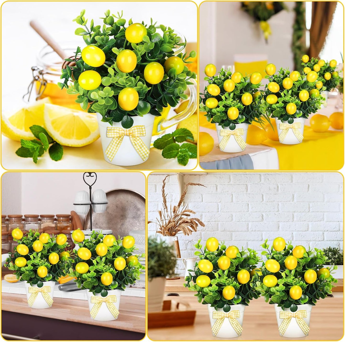 3 Set Summer Fruits Lemon Tiered Tray Decor Artificial Plant Farmhouse Home Decor Mini Fake Etrogplants Mini Vases Tiered Tray Greenery Accessory (Lemon)