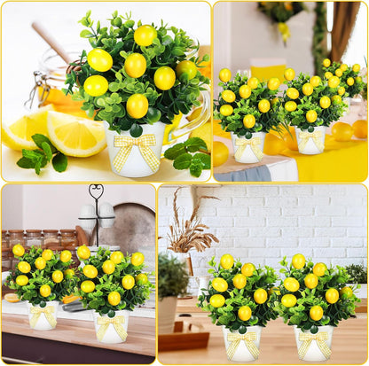 3 Set Summer Fruits Lemon Tiered Tray Decor Artificial Plant Farmhouse Home Decor Mini Fake Etrogplants Mini Vases Tiered Tray Greenery Accessory (Lemon)