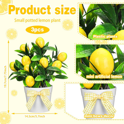 3 Set Summer Fruits Lemon Tiered Tray Decor Artificial Plant Farmhouse Home Decor Mini Fake Etrogplants Mini Vases Tiered Tray Greenery Accessory (Lemon)