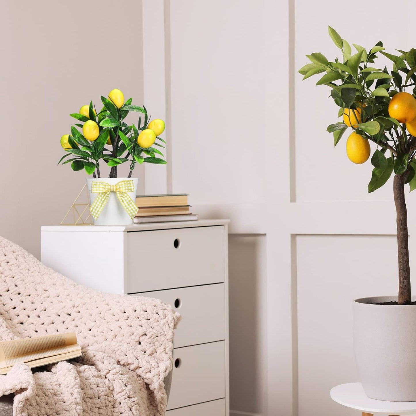 3 Set Summer Fruits Lemon Tiered Tray Decor Artificial Plant Farmhouse Home Decor Mini Fake Etrogplants Mini Vases Tiered Tray Greenery Accessory (Lemon)