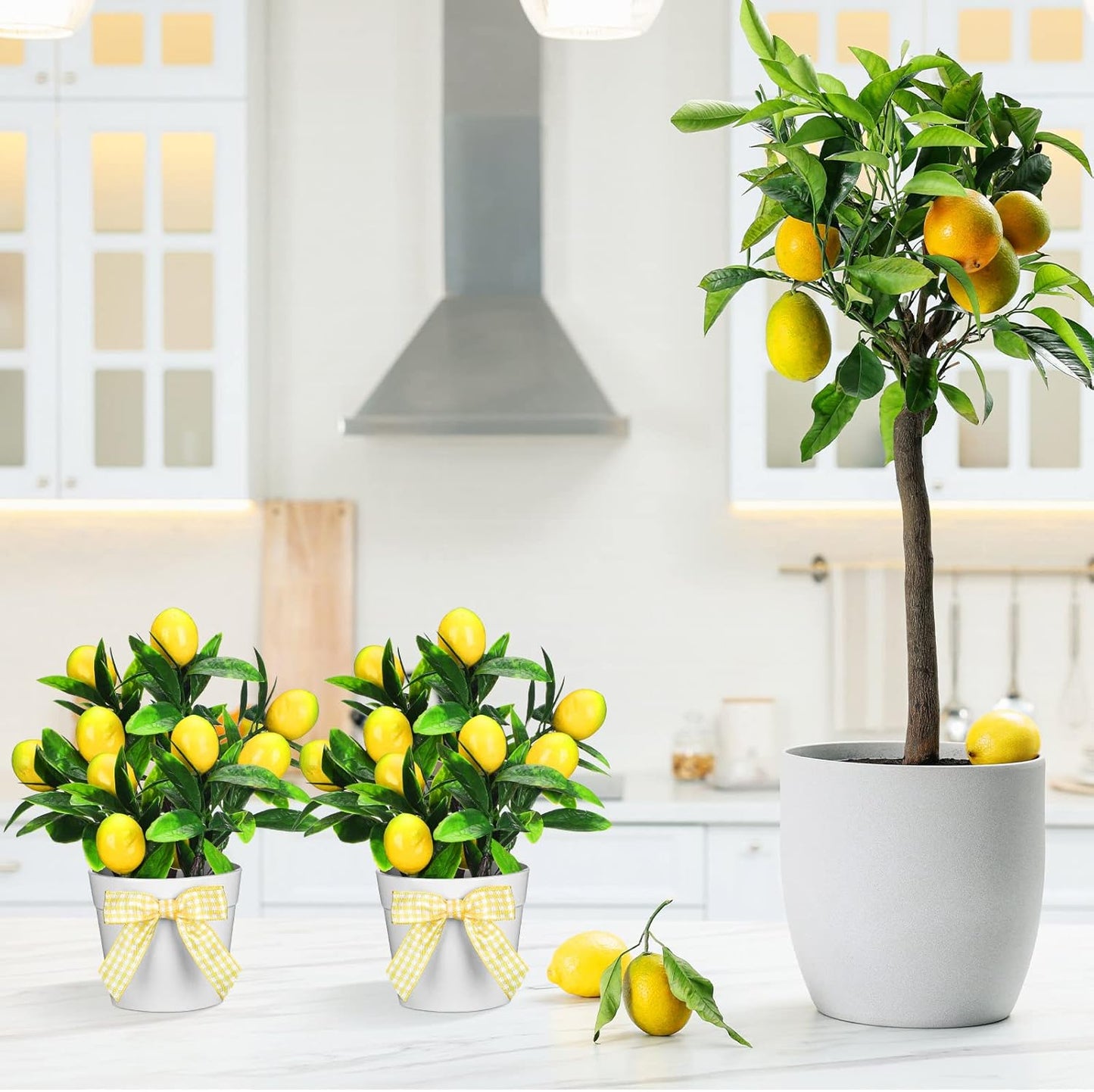 3 Set Summer Fruits Lemon Tiered Tray Decor Artificial Plant Farmhouse Home Decor Mini Fake Etrogplants Mini Vases Tiered Tray Greenery Accessory (Lemon)