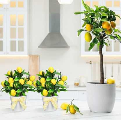 3 Set Summer Fruits Lemon Tiered Tray Decor Artificial Plant Farmhouse Home Decor Mini Fake Etrogplants Mini Vases Tiered Tray Greenery Accessory (Lemon)