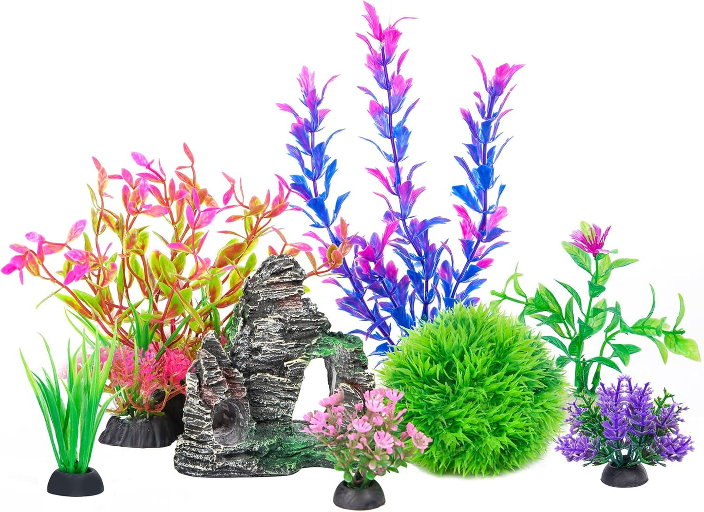 Aquarium Artificial Plastic Plants Decorations and Rock Cave Decor Set Goldfish Betta Fish Tank Accessories Small Large Fish Bowl Ornaments