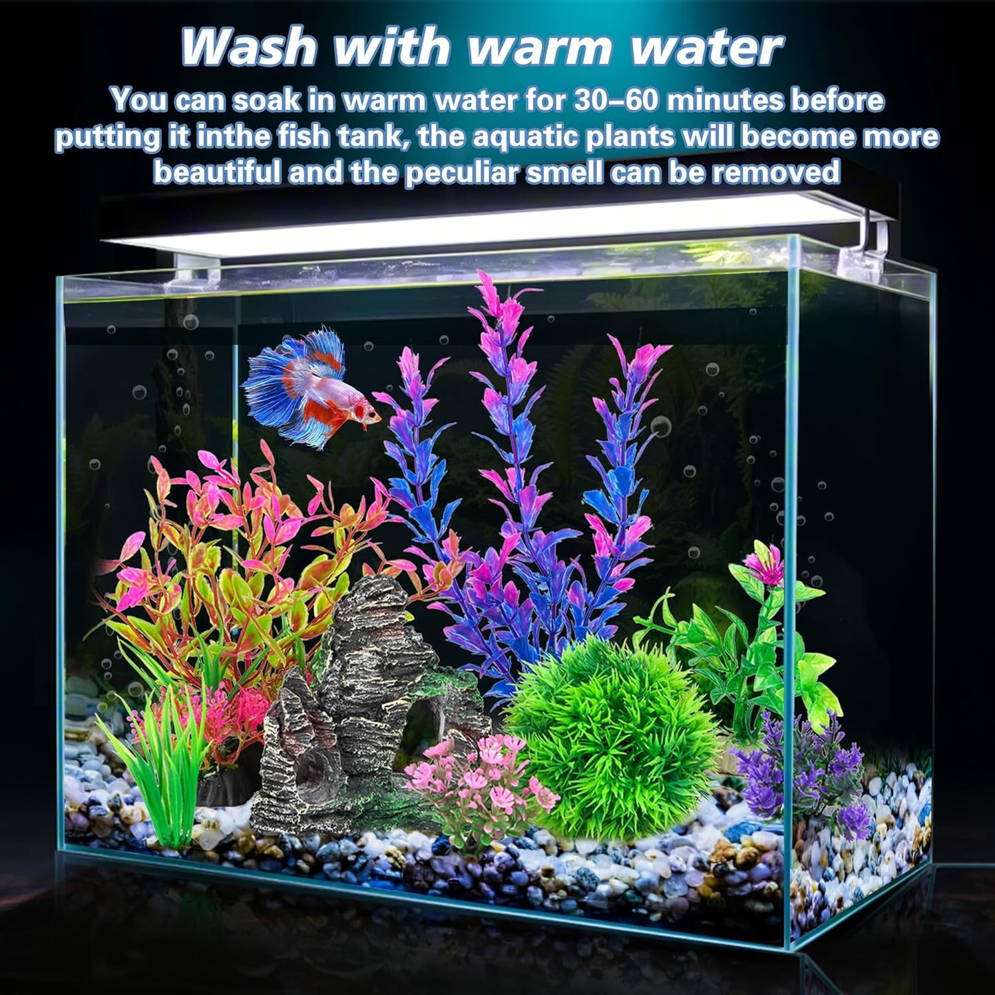 Aquarium Artificial Plastic Plants Decorations and Rock Cave Decor Set Goldfish Betta Fish Tank Accessories Small Large Fish Bowl Ornaments