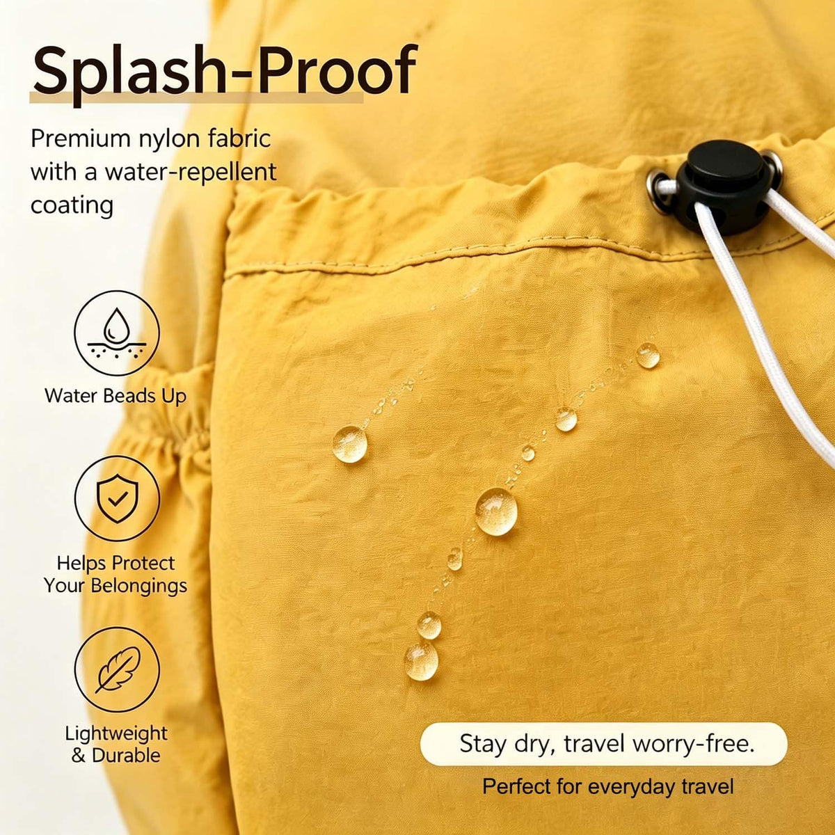 Drawstring Backpack for Women Men,Lightweight Foldable String Bag,Nylon Cinch Bag For Sports Gym Travel (Yellow)