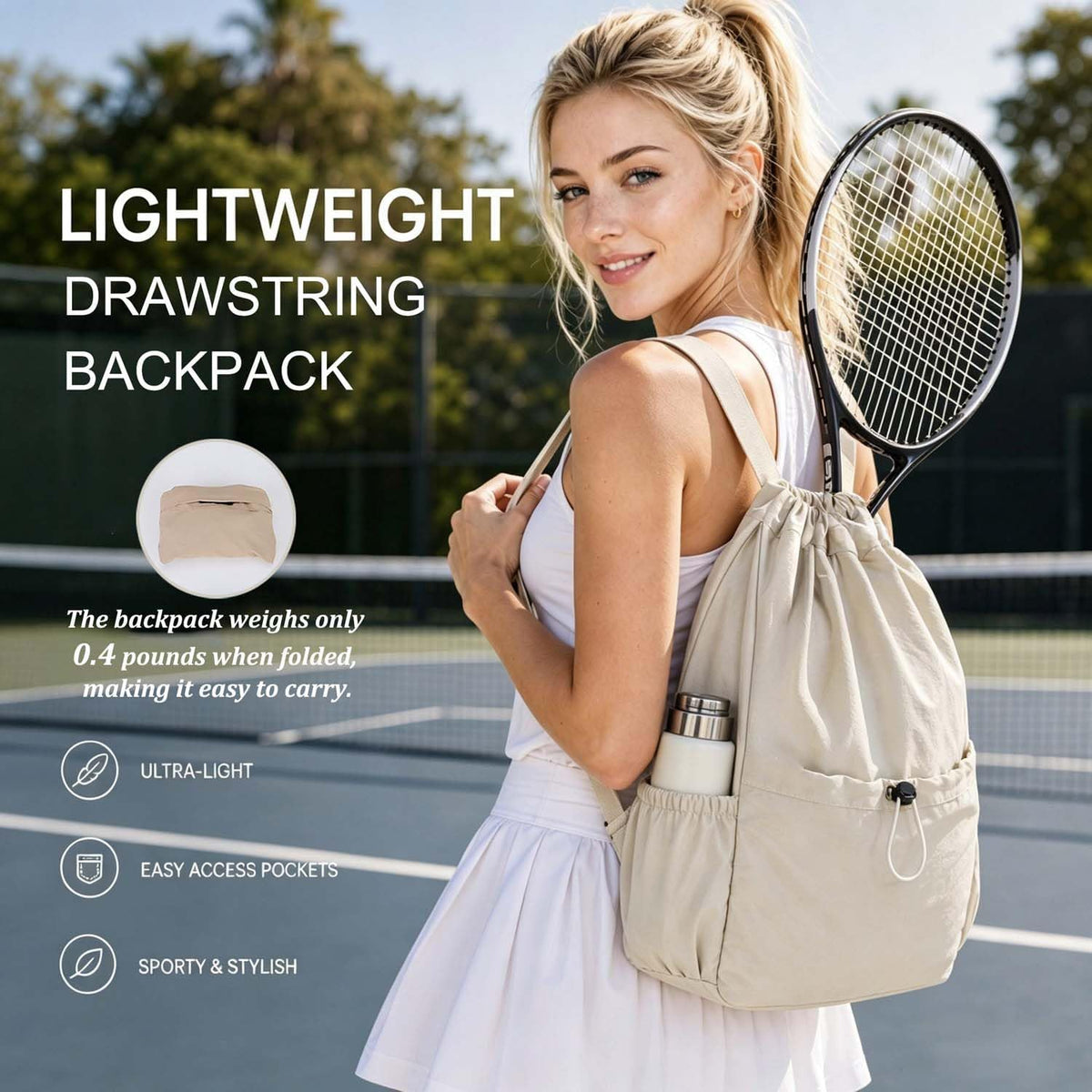 Drawstring Backpack for Women Men,Lightweight Foldable String Bag,Nylon Cinch Bag For Sports Gym Travel (Yellow)