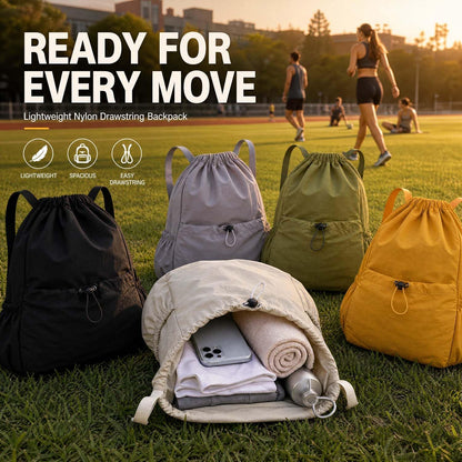 Drawstring Backpack for Women Men,Lightweight Foldable String Bag,Nylon Cinch Bag For Sports Gym Travel (Yellow)