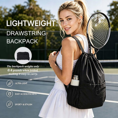 Drawstring Backpack for Women Men,Lightweight Foldable String Bag,Nylon Cinch Bag For Sports Gym Travel (Yellow)