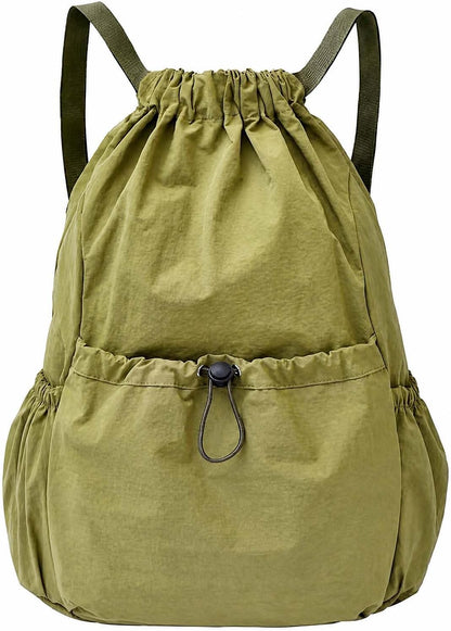Drawstring Backpack for Women Men,Lightweight Foldable String Bag,Nylon Cinch Bag For Sports Gym Travel (Yellow)
