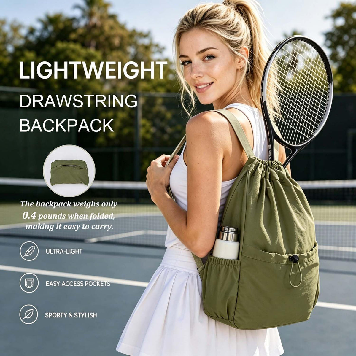 Drawstring Backpack for Women Men,Lightweight Foldable String Bag,Nylon Cinch Bag For Sports Gym Travel (Yellow)