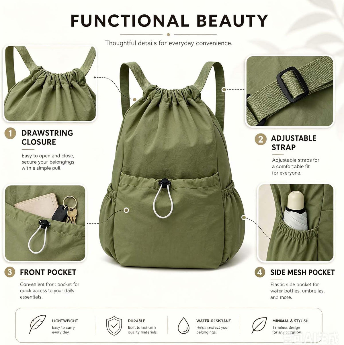 Drawstring Backpack for Women Men,Lightweight Foldable String Bag,Nylon Cinch Bag For Sports Gym Travel (Yellow)