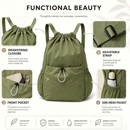Drawstring Backpack for Women Men,Lightweight Foldable String Bag,Nylon Cinch Bag For Sports Gym Travel (Yellow)