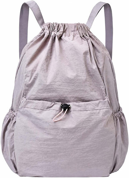 Drawstring Backpack for Women Men,Lightweight Foldable String Bag,Nylon Cinch Bag For Sports Gym Travel (Yellow)