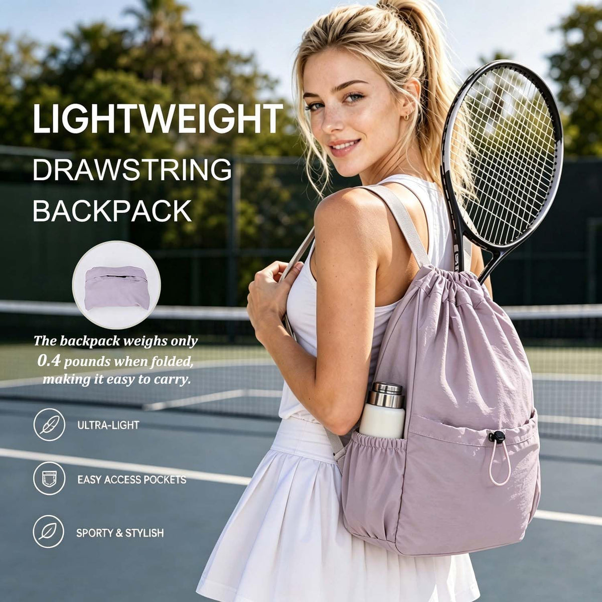 Drawstring Backpack for Women Men,Lightweight Foldable String Bag,Nylon Cinch Bag For Sports Gym Travel (Yellow)
