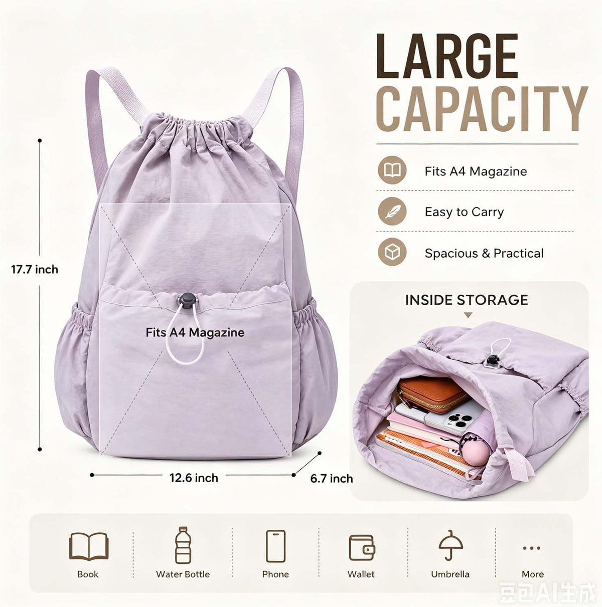 Drawstring Backpack for Women Men,Lightweight Foldable String Bag,Nylon Cinch Bag For Sports Gym Travel (Yellow)