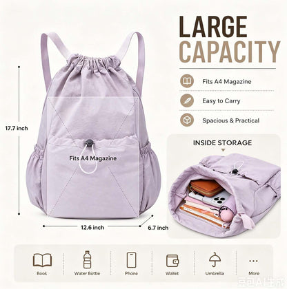 Drawstring Backpack for Women Men,Lightweight Foldable String Bag,Nylon Cinch Bag For Sports Gym Travel (Yellow)