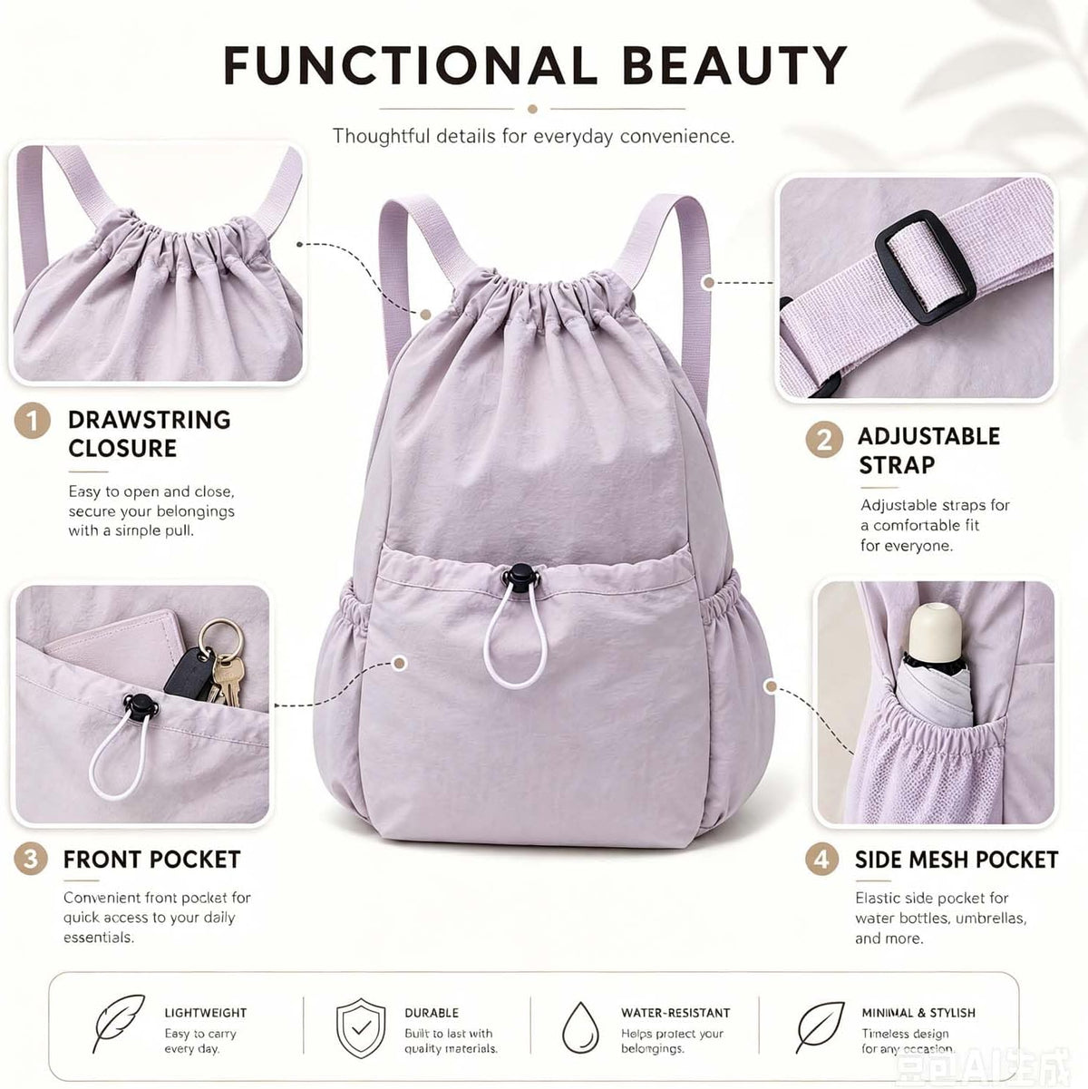 Drawstring Backpack for Women Men,Lightweight Foldable String Bag,Nylon Cinch Bag For Sports Gym Travel (Yellow)