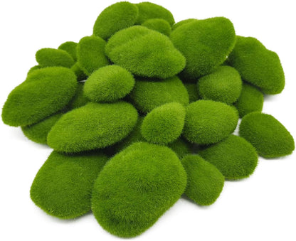 40PCS 4 Size Artificial Moss Rocks Decorative, Green Moss Balls,Moss Stones, Green Moss Covered Stones, Fake Moss Decor for Floral Arrangements, Fairy Gardens and Crafting