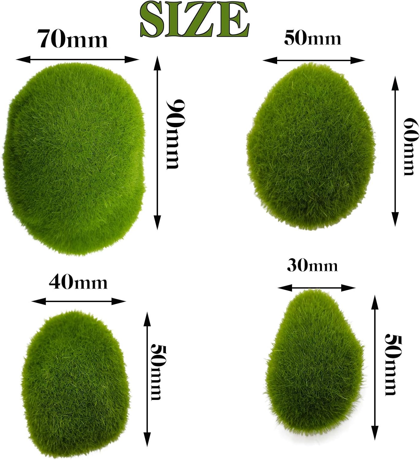 40PCS 4 Size Artificial Moss Rocks Decorative, Green Moss Balls,Moss Stones, Green Moss Covered Stones, Fake Moss Decor for Floral Arrangements, Fairy Gardens and Crafting