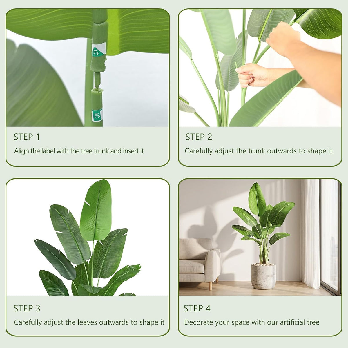 Birds of Paradise Artificial Plants Indoor, 4FT Fake Banana Tree