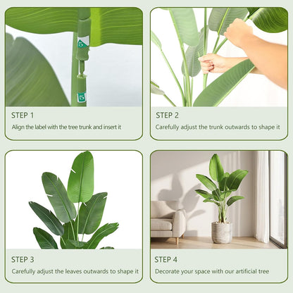 Birds of Paradise Artificial Plants Indoor, 4FT Fake Banana Tree