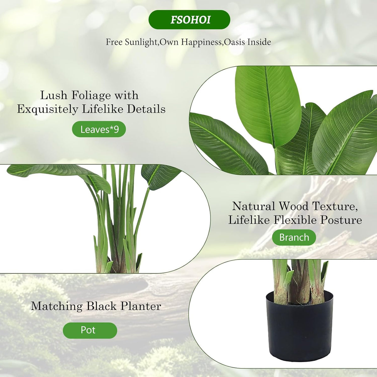 Birds of Paradise Artificial Plants Indoor, 4FT Fake Banana Tree