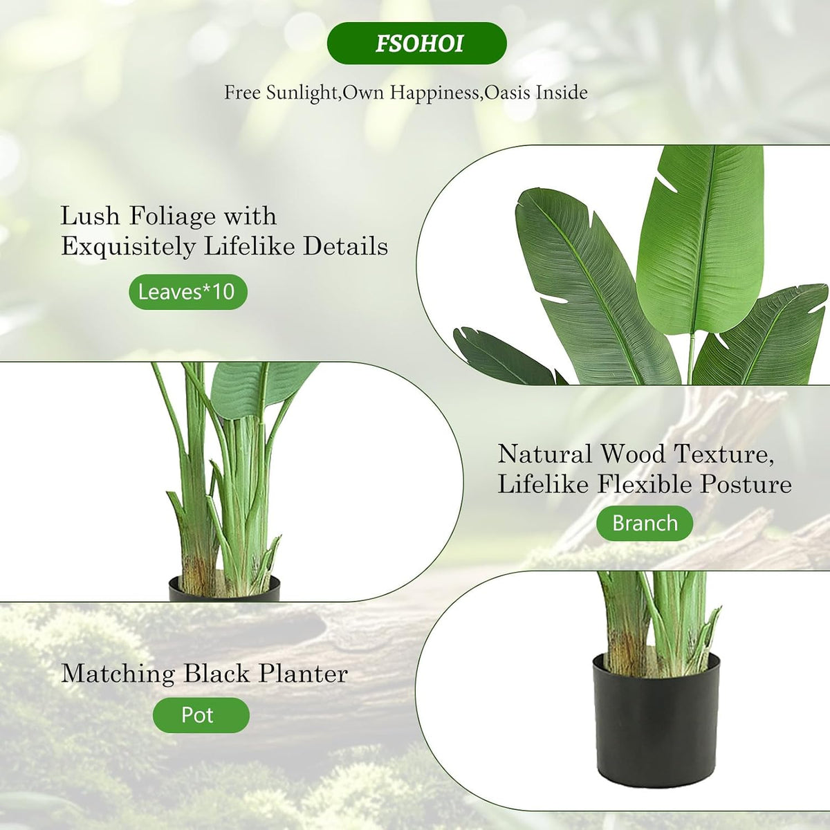 Birds of Paradise Artificial Plants Indoor, 4FT Fake Banana Tree