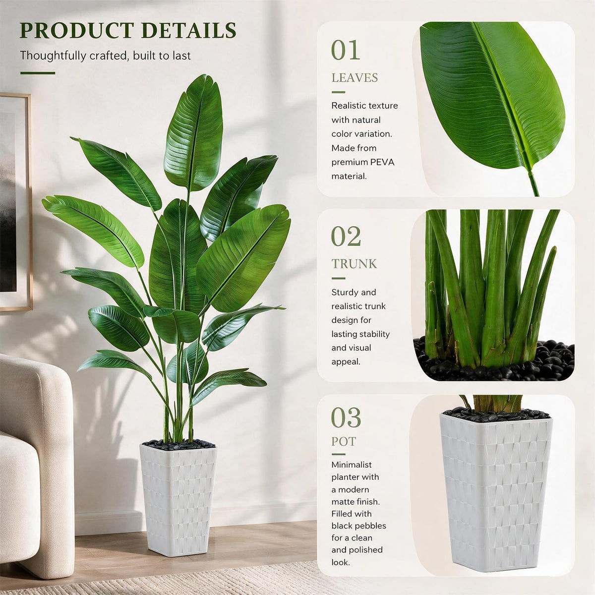 Birds of Paradise Artificial Plants Indoor, 4FT Fake Banana Tree