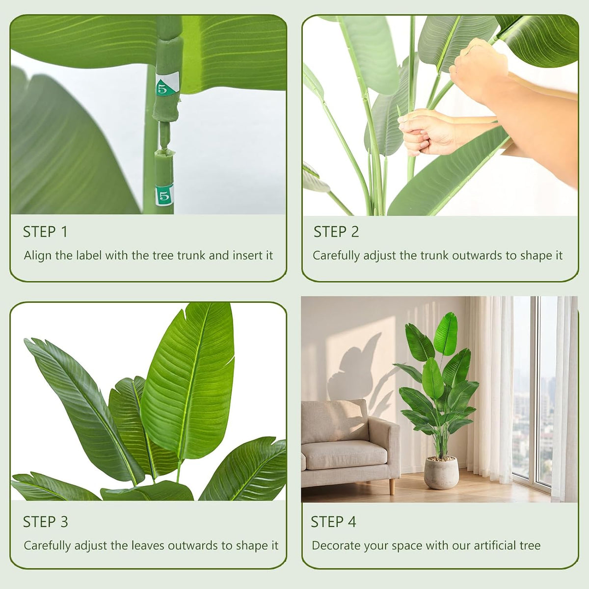 Birds of Paradise Artificial Plants Indoor, 4FT Fake Banana Tree