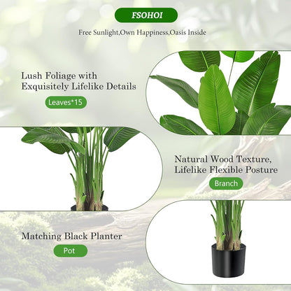 Birds of Paradise Artificial Plants Indoor, 4FT Fake Banana Tree