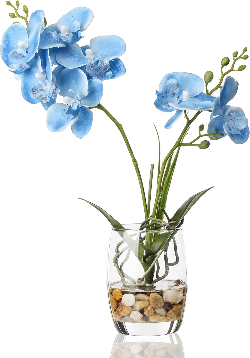 Jusdreen Artificial Purple Orchid in Glass Vase, Realistic Phalaenopsis Arrangement with Potting for Home Office Table Decor, 14.5 Inch Flower Centerpiece