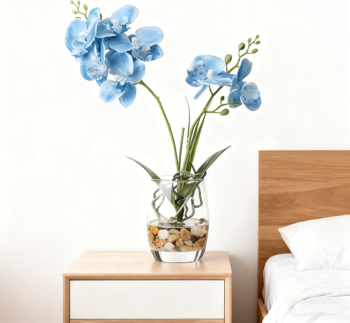 Jusdreen Artificial Purple Orchid in Glass Vase, Realistic Phalaenopsis Arrangement with Potting for Home Office Table Decor, 14.5 Inch Flower Centerpiece
