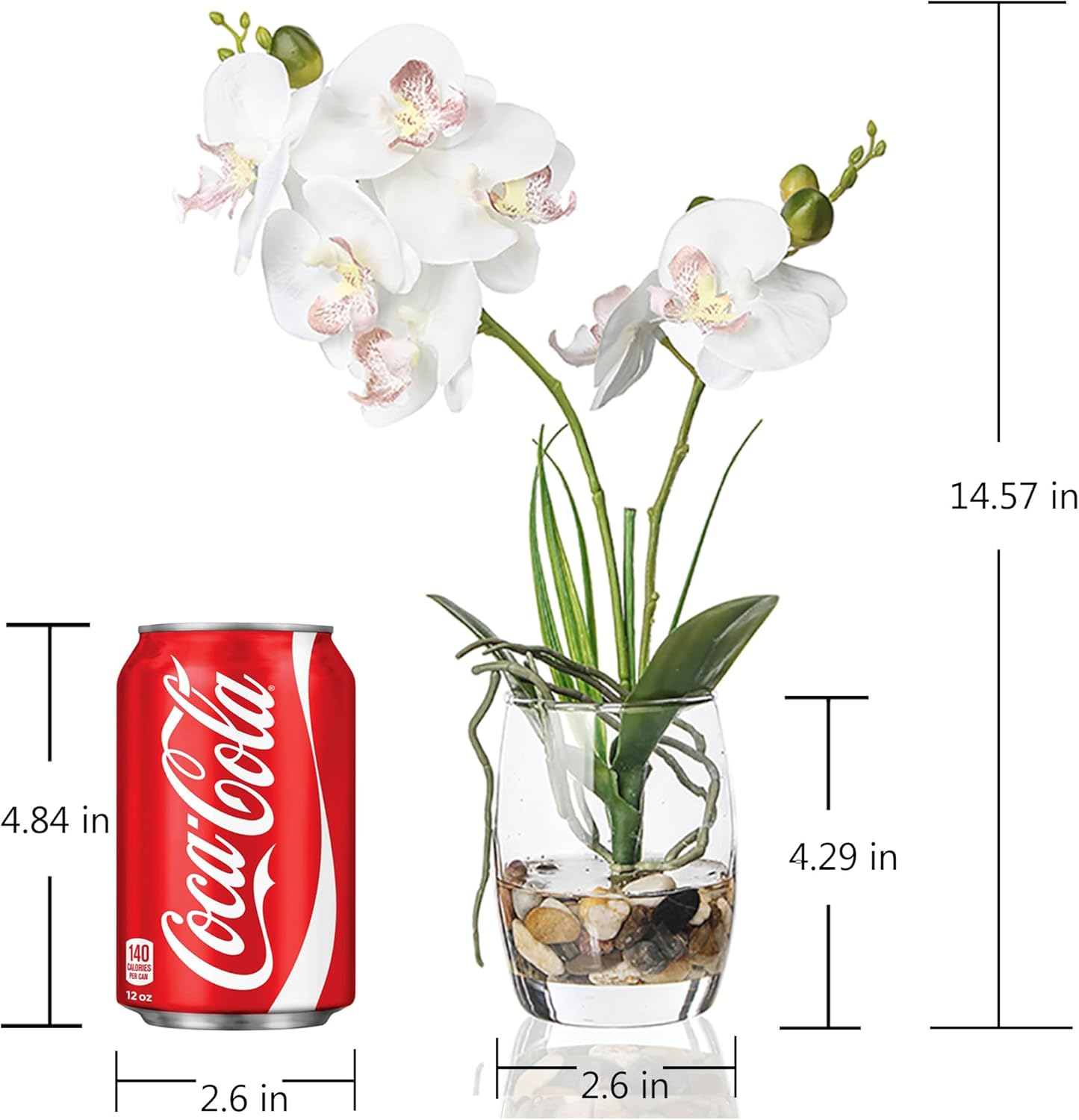 Jusdreen Artificial Purple Orchid in Glass Vase, Realistic Phalaenopsis Arrangement with Potting for Home Office Table Decor, 14.5 Inch Flower Centerpiece