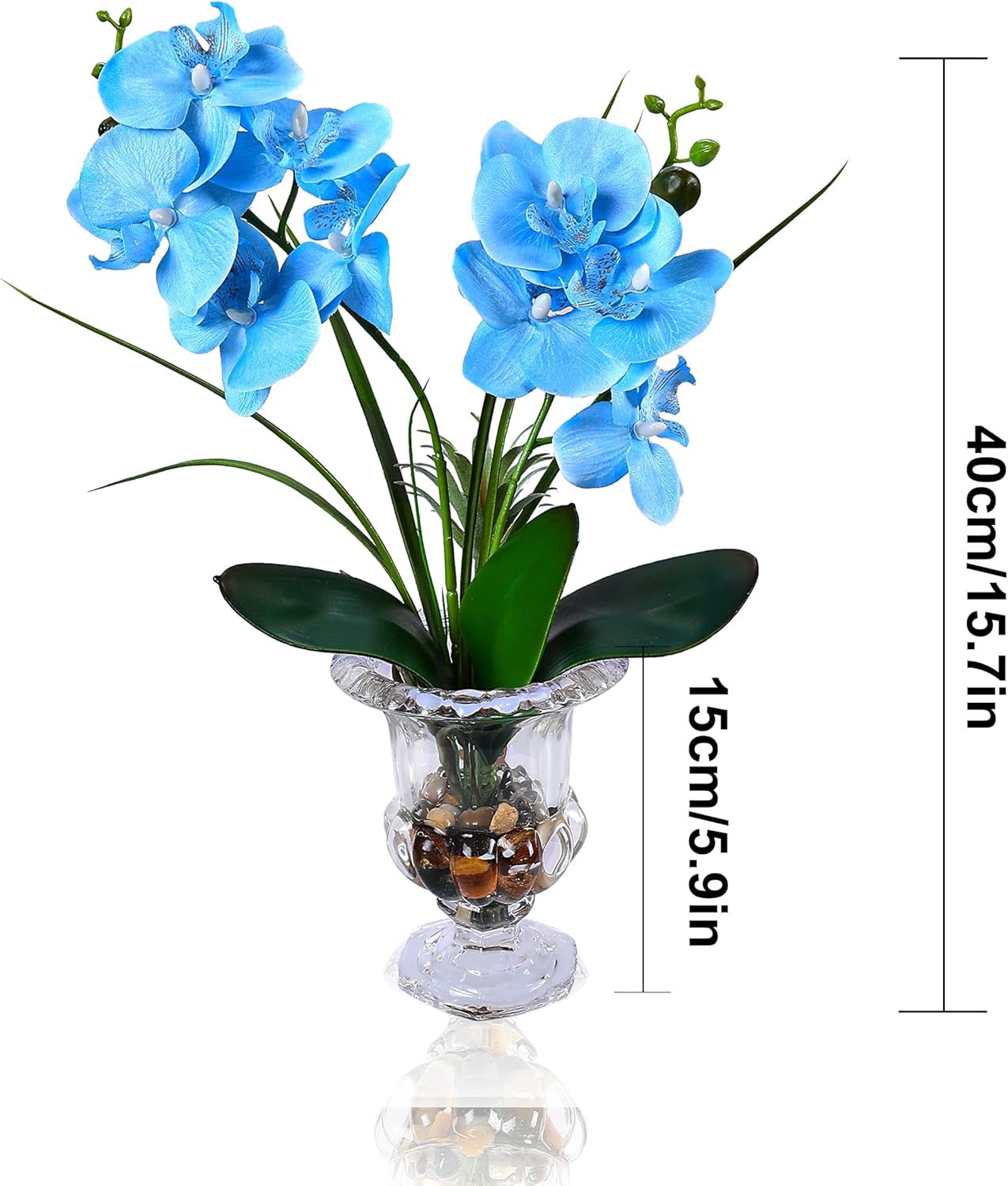 Jusdreen Artificial Purple Orchid in Glass Vase, Realistic Phalaenopsis Arrangement with Potting for Home Office Table Decor, 14.5 Inch Flower Centerpiece