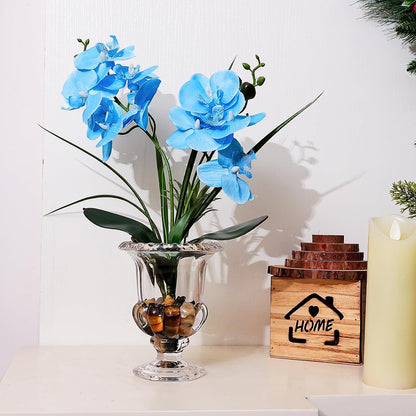 Jusdreen Artificial Purple Orchid in Glass Vase, Realistic Phalaenopsis Arrangement with Potting for Home Office Table Decor, 14.5 Inch Flower Centerpiece
