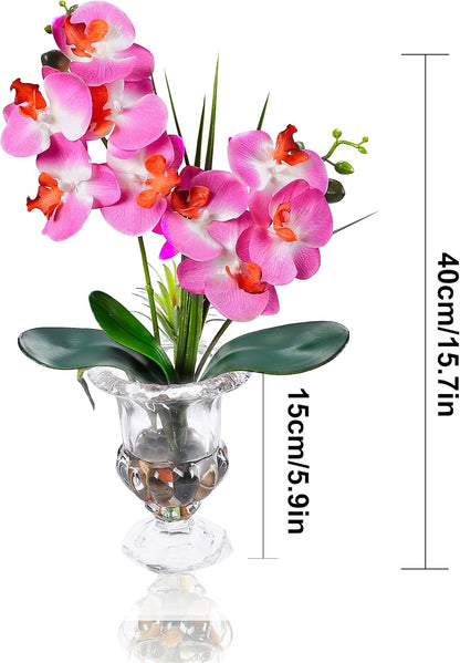 Jusdreen Artificial Purple Orchid in Glass Vase, Realistic Phalaenopsis Arrangement with Potting for Home Office Table Decor, 14.5 Inch Flower Centerpiece
