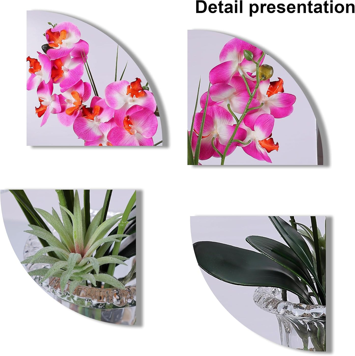 Jusdreen Artificial Purple Orchid in Glass Vase, Realistic Phalaenopsis Arrangement with Potting for Home Office Table Decor, 14.5 Inch Flower Centerpiece
