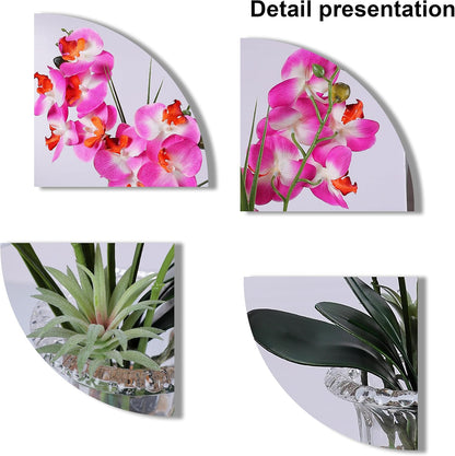 Jusdreen Artificial Purple Orchid in Glass Vase, Realistic Phalaenopsis Arrangement with Potting for Home Office Table Decor, 14.5 Inch Flower Centerpiece