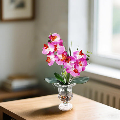 Jusdreen Artificial Purple Orchid in Glass Vase, Realistic Phalaenopsis Arrangement with Potting for Home Office Table Decor, 14.5 Inch Flower Centerpiece