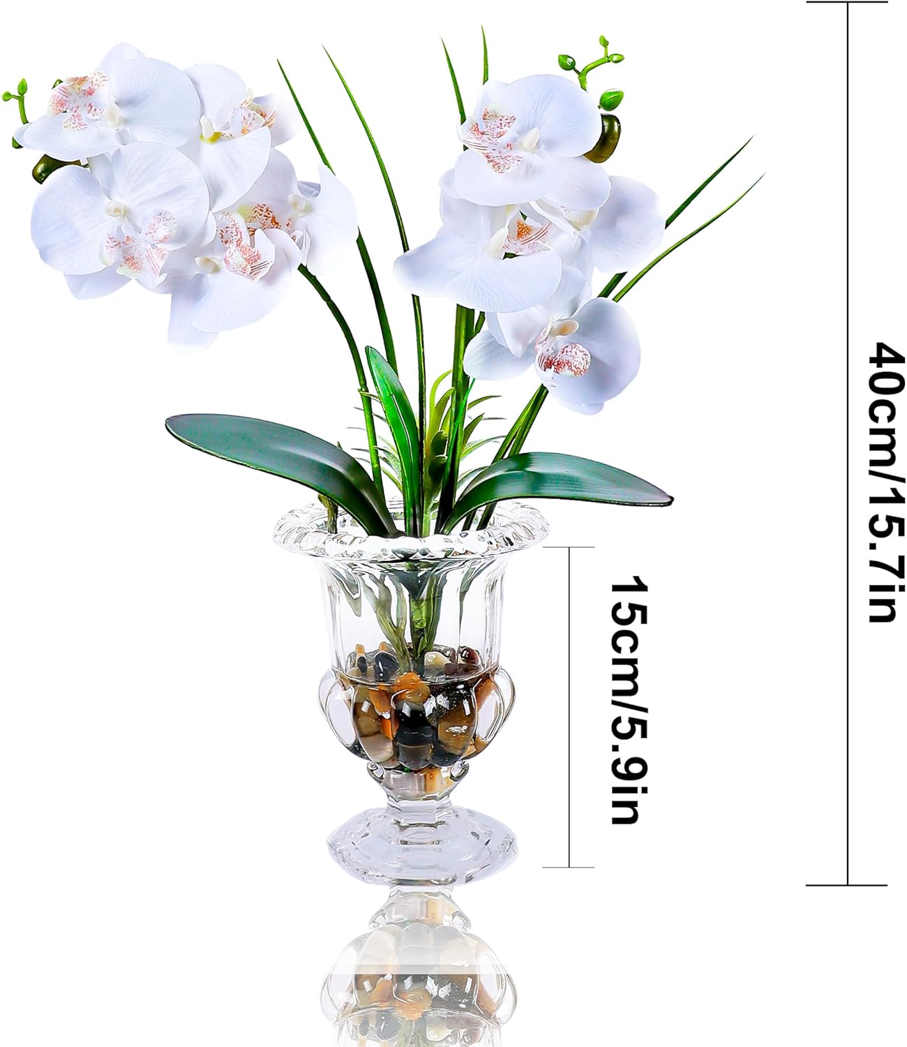 Jusdreen Artificial Purple Orchid in Glass Vase, Realistic Phalaenopsis Arrangement with Potting for Home Office Table Decor, 14.5 Inch Flower Centerpiece