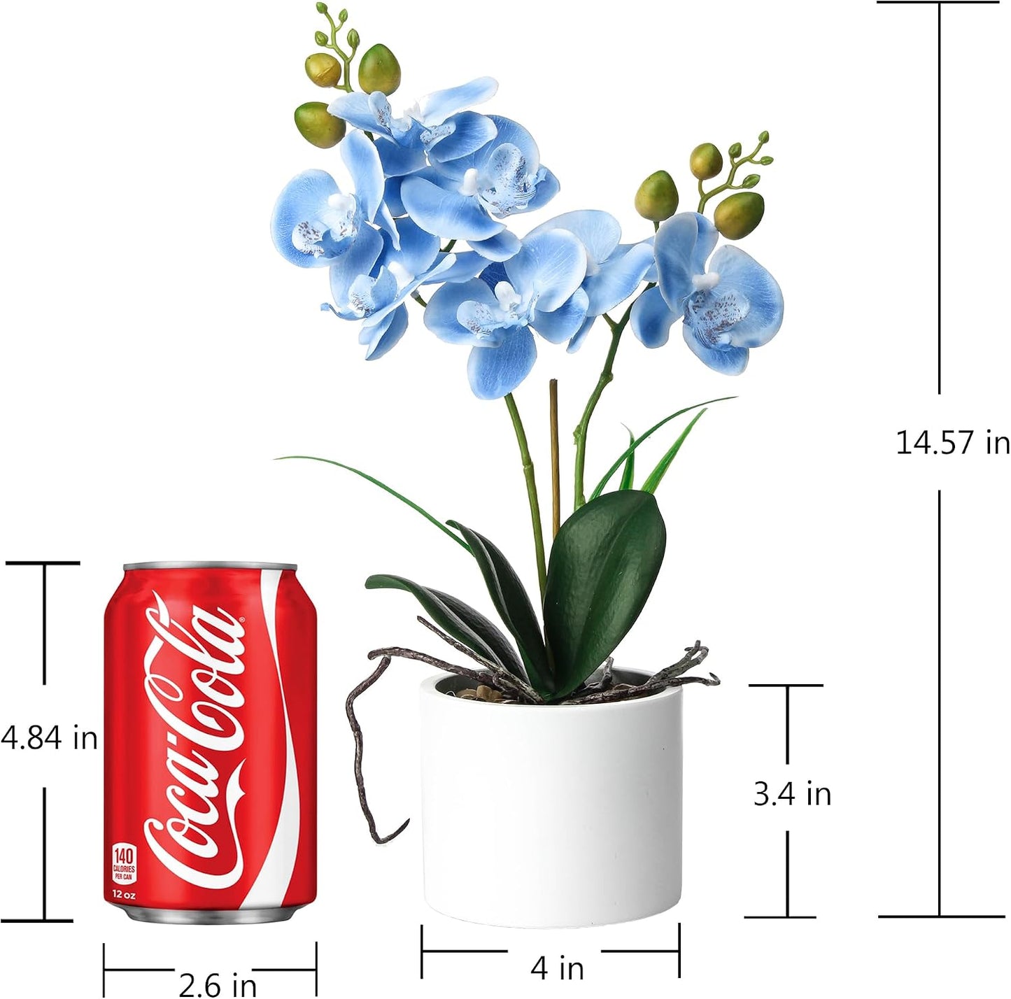 Jusdreen Artificial Purple Orchid in Glass Vase, Realistic Phalaenopsis Arrangement with Potting for Home Office Table Decor, 14.5 Inch Flower Centerpiece