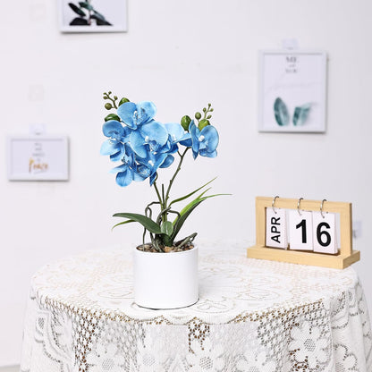 Jusdreen Artificial Purple Orchid in Glass Vase, Realistic Phalaenopsis Arrangement with Potting for Home Office Table Decor, 14.5 Inch Flower Centerpiece