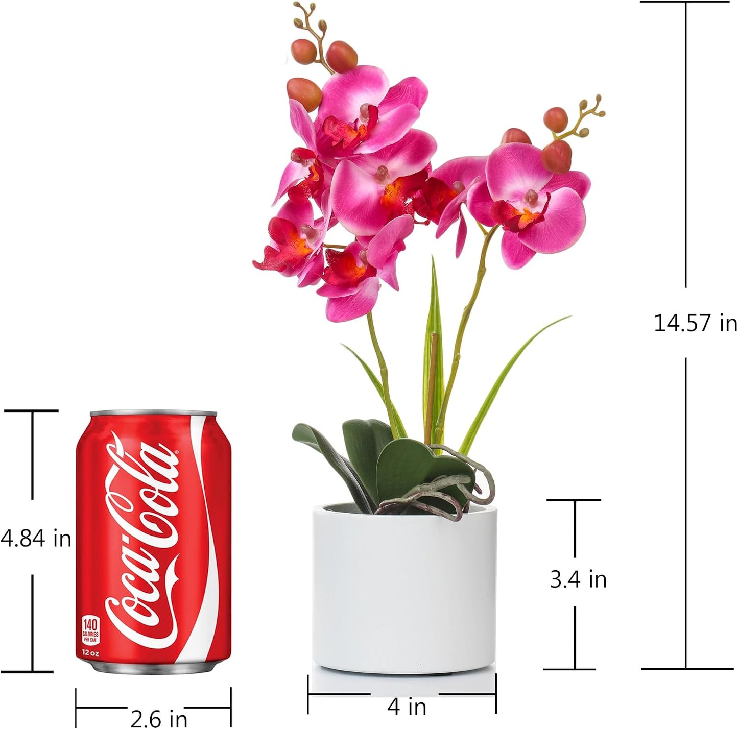 Jusdreen Artificial Purple Orchid in Glass Vase, Realistic Phalaenopsis Arrangement with Potting for Home Office Table Decor, 14.5 Inch Flower Centerpiece