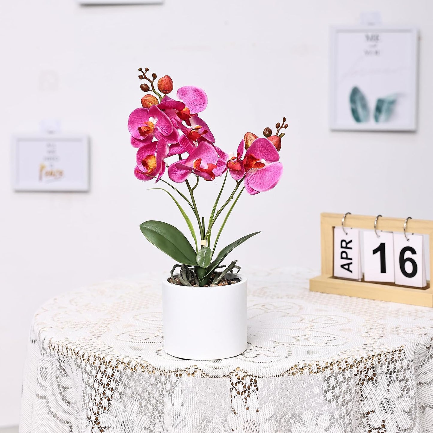 Jusdreen Artificial Purple Orchid in Glass Vase, Realistic Phalaenopsis Arrangement with Potting for Home Office Table Decor, 14.5 Inch Flower Centerpiece