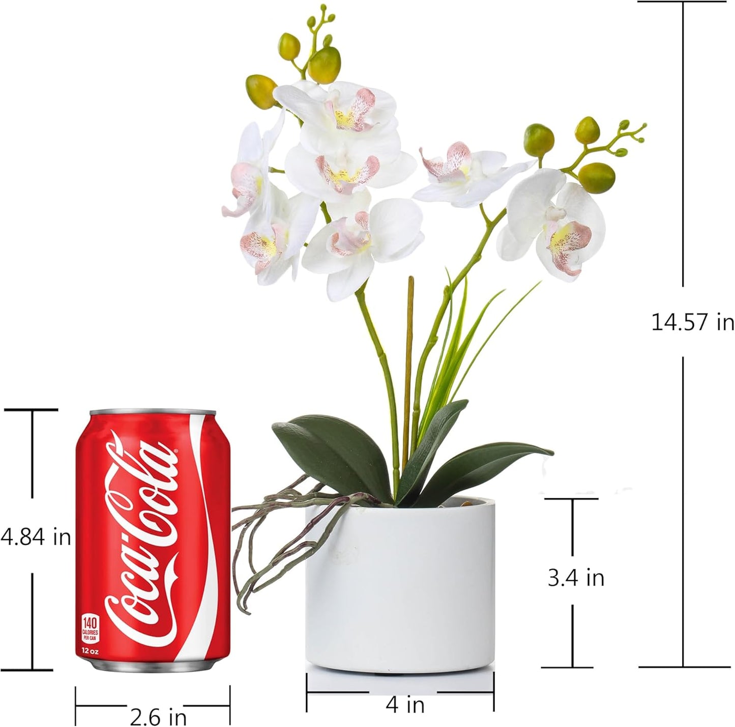Jusdreen Artificial Purple Orchid in Glass Vase, Realistic Phalaenopsis Arrangement with Potting for Home Office Table Decor, 14.5 Inch Flower Centerpiece
