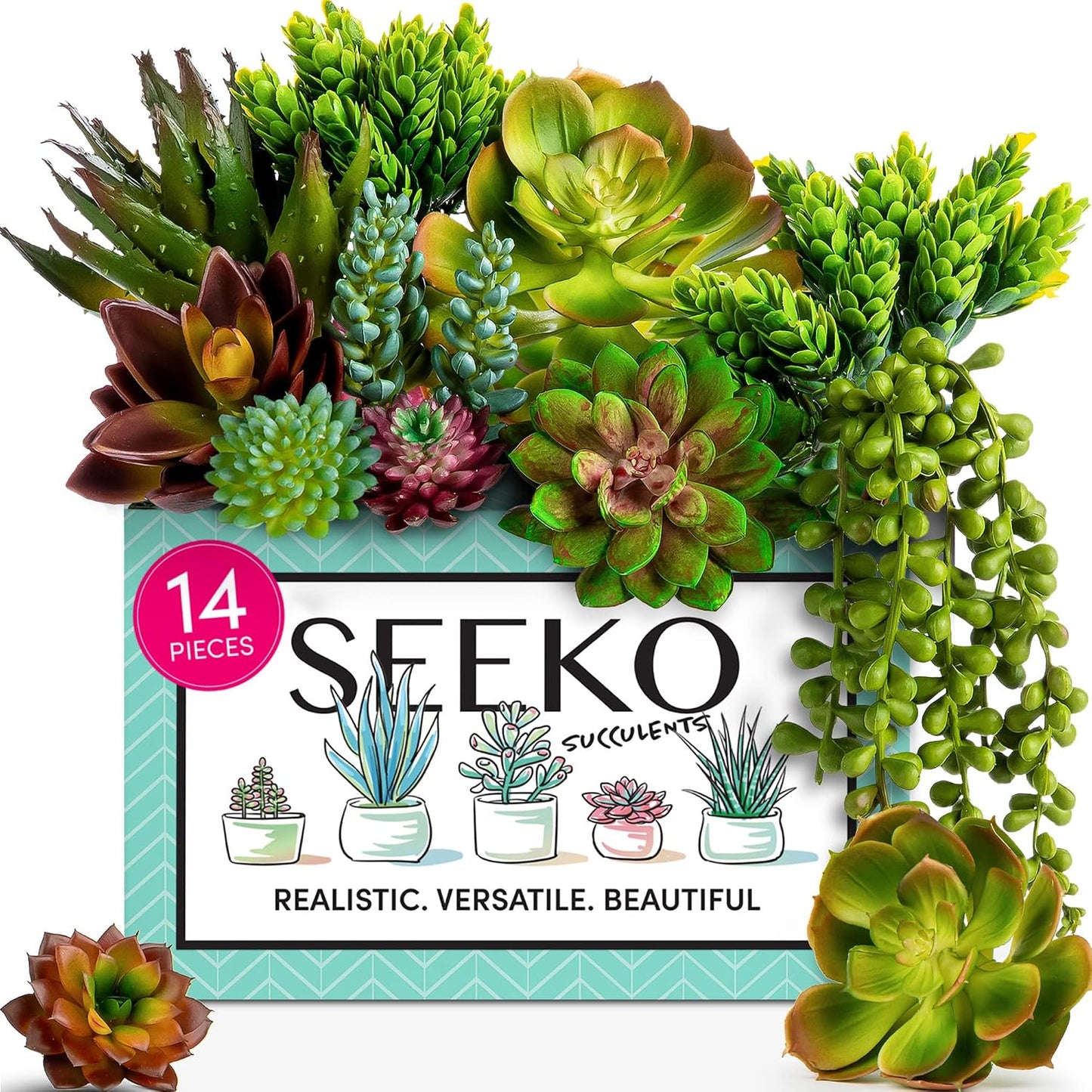 Fake Succulents 28 Pcs - Premium Artificial Faux Succulents Plants | Premium Faux succulents for indoors & outdoors, uv resistant, realistic DIY home & office decor, no watering needed