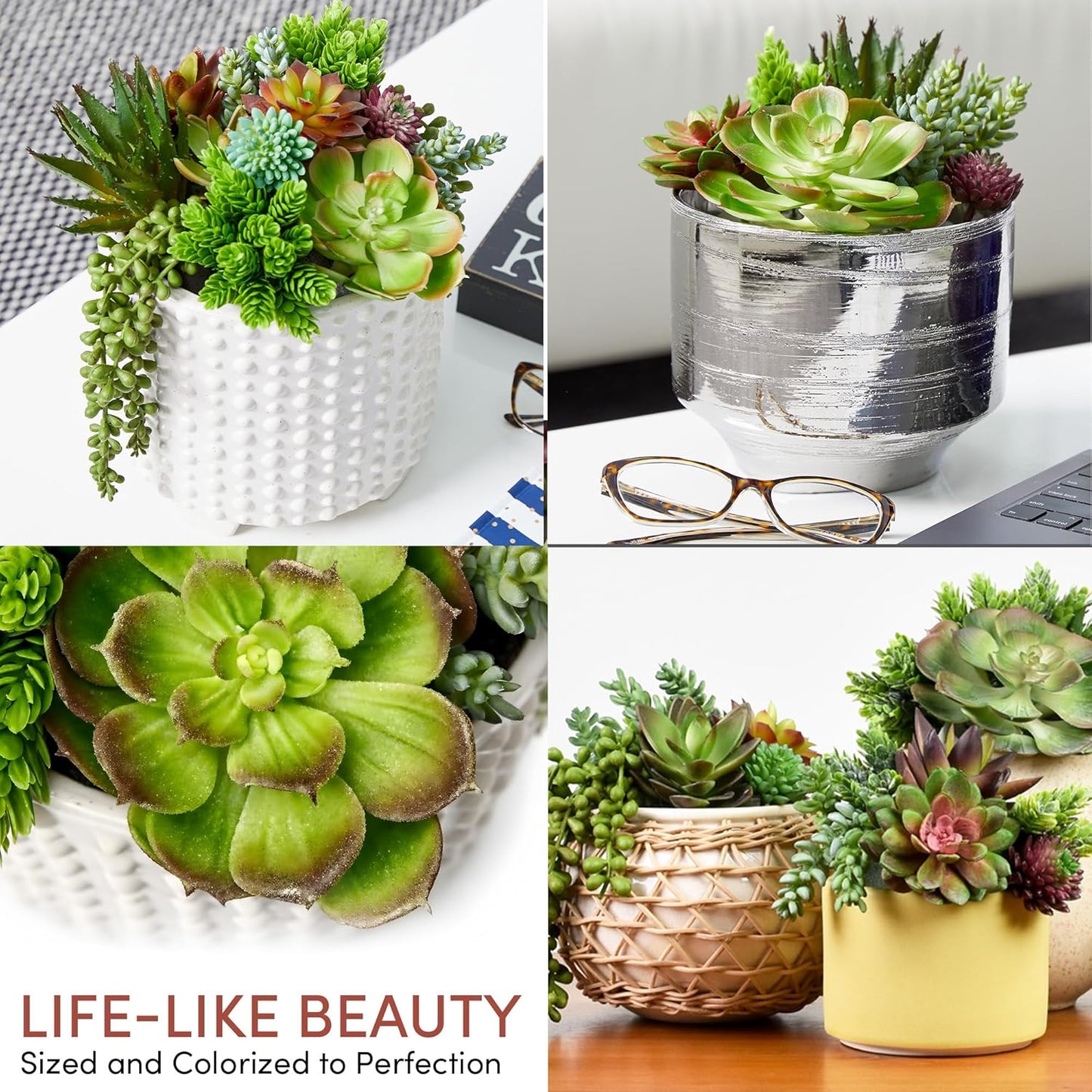 Fake Succulents 28 Pcs - Premium Artificial Faux Succulents Plants | Premium Faux succulents for indoors & outdoors, uv resistant, realistic DIY home & office decor, no watering needed