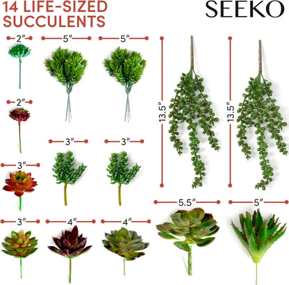 Fake Succulents 28 Pcs - Premium Artificial Faux Succulents Plants | Premium Faux succulents for indoors & outdoors, uv resistant, realistic DIY home & office decor, no watering needed