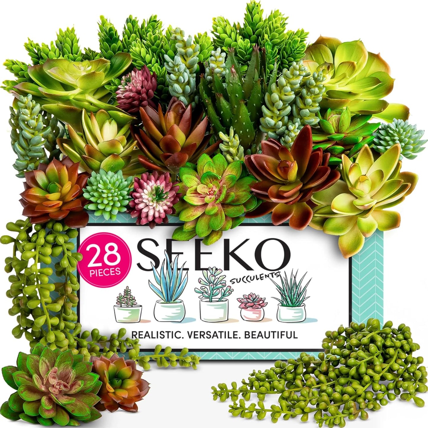 Fake Succulents 28 Pcs - Premium Artificial Faux Succulents Plants | Premium Faux succulents for indoors & outdoors, uv resistant, realistic DIY home & office decor, no watering needed